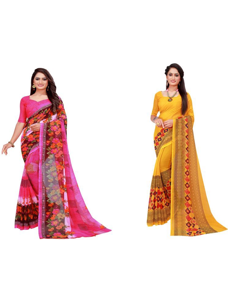     			Samai Georgette Printed Saree With Blouse Piece - Multicolor7 ( Pack of 2 )