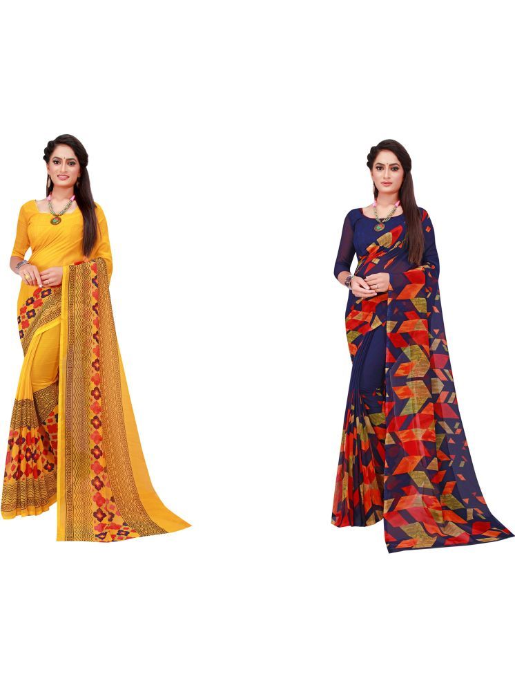     			Samai Georgette Printed Saree With Blouse Piece - Multicolor6 ( Pack of 2 )