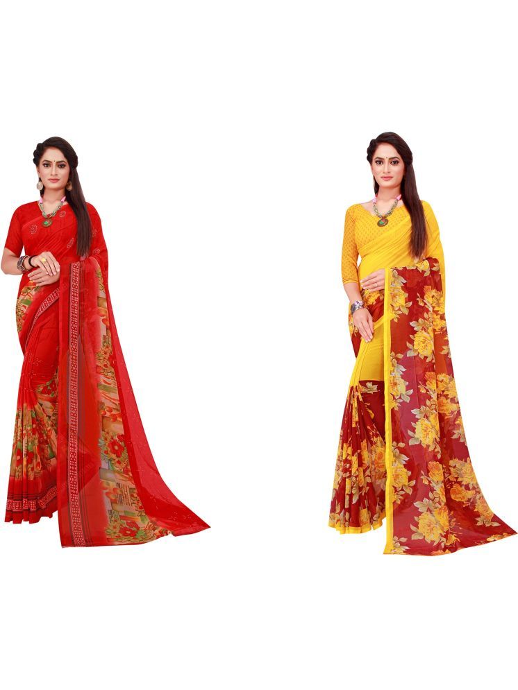     			Samai Georgette Printed Saree With Blouse Piece - Multicolor9 ( Pack of 2 )