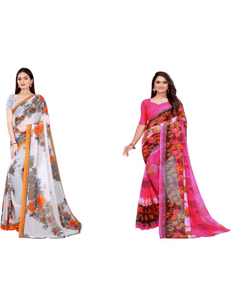     			Samai Georgette Printed Saree With Blouse Piece - Multicolor6 ( Pack of 2 )