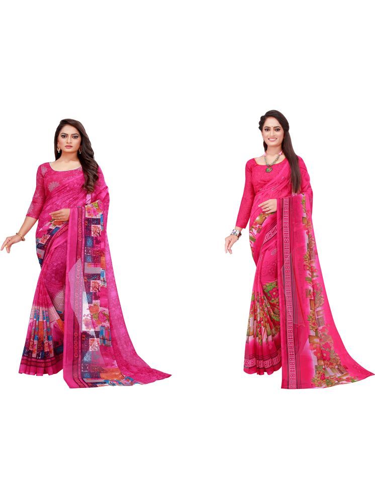     			Samai Georgette Printed Saree With Blouse Piece - Multicolor ( Pack of 2 )