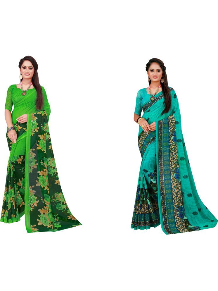     			Samai Georgette Printed Saree With Blouse Piece - Multicolor ( Pack of 2 )