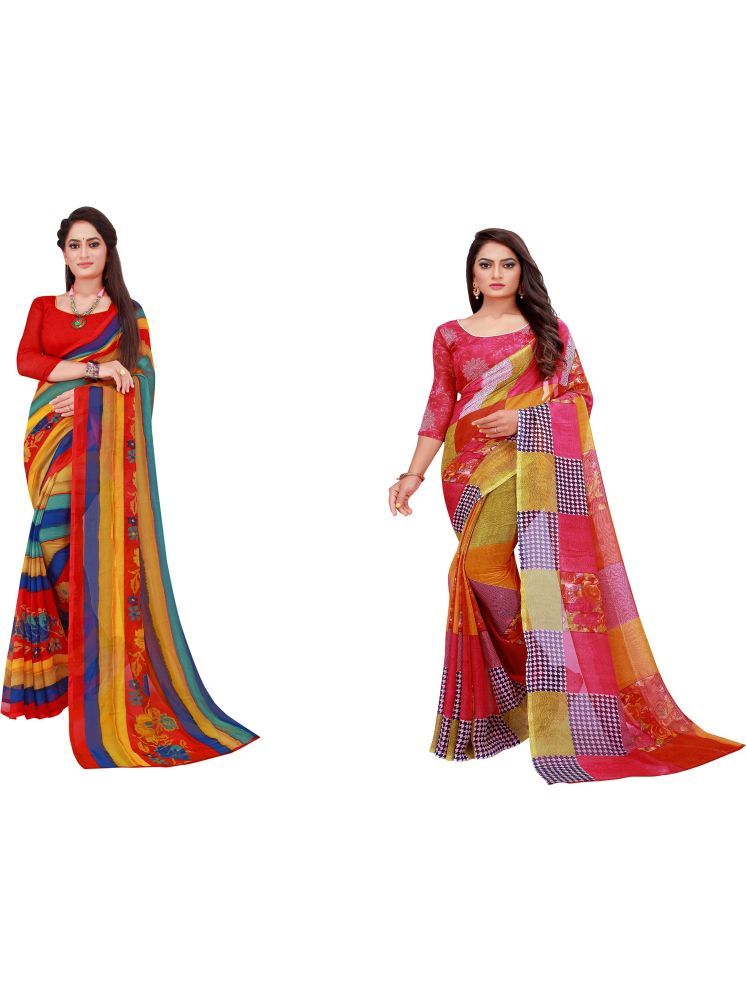     			Samai Georgette Printed Saree With Blouse Piece - Multicolor3 ( Pack of 2 )