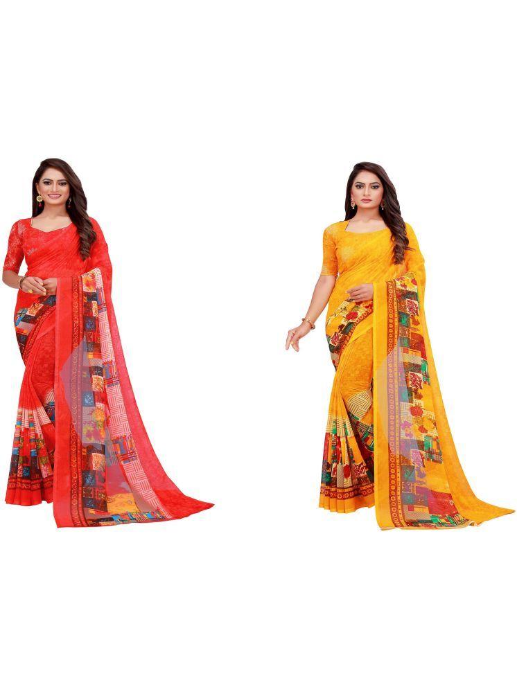     			Samai Georgette Printed Saree With Blouse Piece - Multicolor5 ( Pack of 2 )