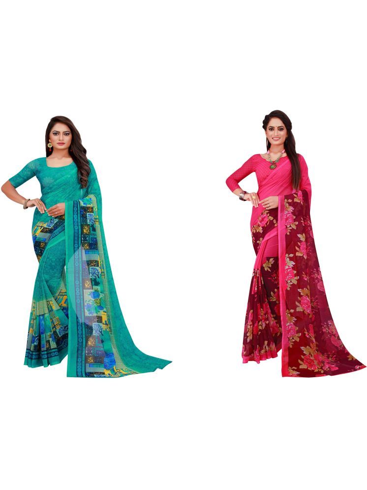     			Samai Georgette Printed Saree With Blouse Piece - Multicolor7 ( Pack of 2 )