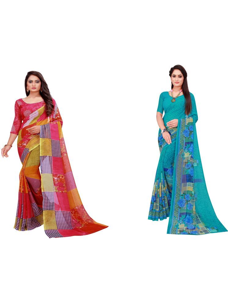     			Samai Georgette Printed Saree With Blouse Piece - Multicolor3 ( Pack of 2 )