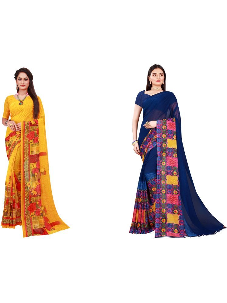     			Samai Georgette Printed Saree With Blouse Piece - Multicolor1 ( Pack of 2 )