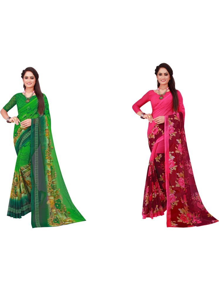     			Samai Georgette Printed Saree With Blouse Piece - Multicolor1 ( Pack of 2 )