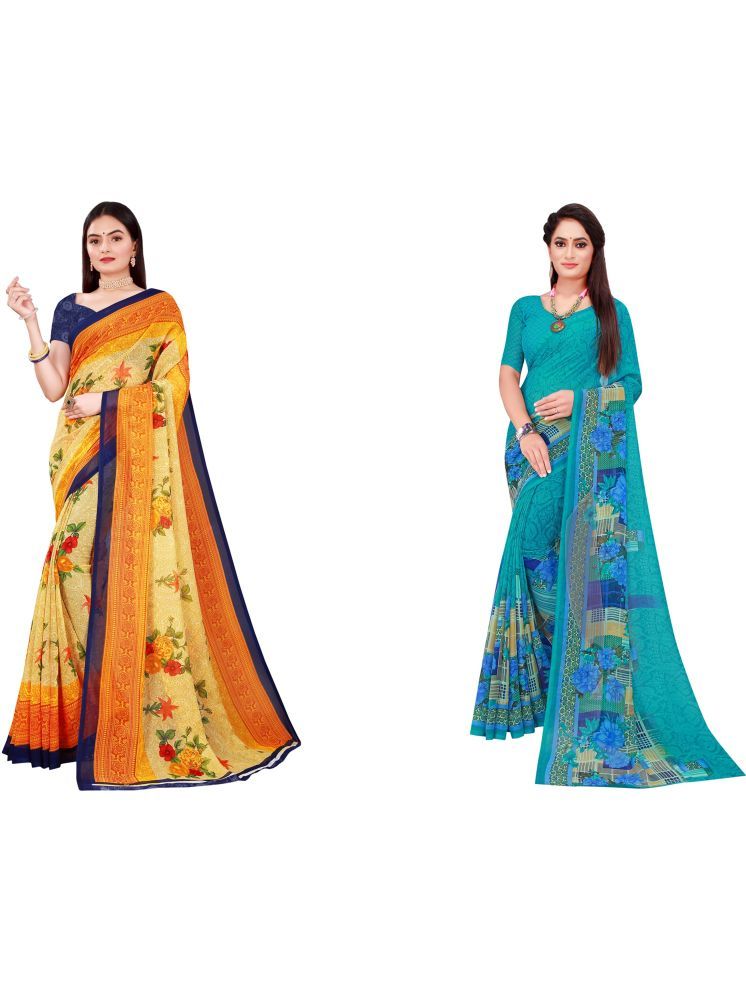     			Samai Georgette Printed Saree With Blouse Piece - Multicolor9 ( Pack of 2 )