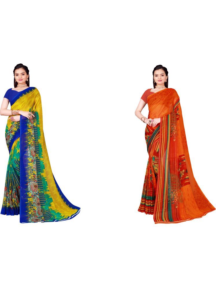     			Samai Georgette Printed Saree With Blouse Piece - Multicolor7 ( Pack of 2 )