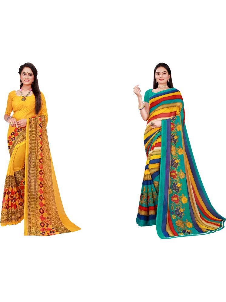     			Samai Georgette Printed Saree With Blouse Piece - Multicolor2 ( Pack of 2 )