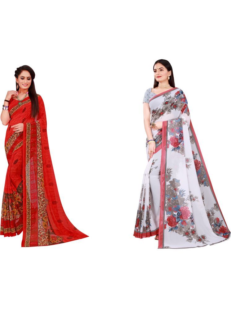     			Samai Georgette Printed Saree With Blouse Piece - Multicolor8 ( Pack of 2 )