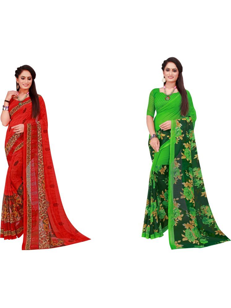     			Samai Georgette Printed Saree With Blouse Piece - Multicolor8 ( Pack of 2 )