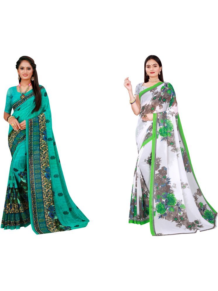     			Samai Georgette Printed Saree With Blouse Piece - Multicolor1 ( Pack of 2 )