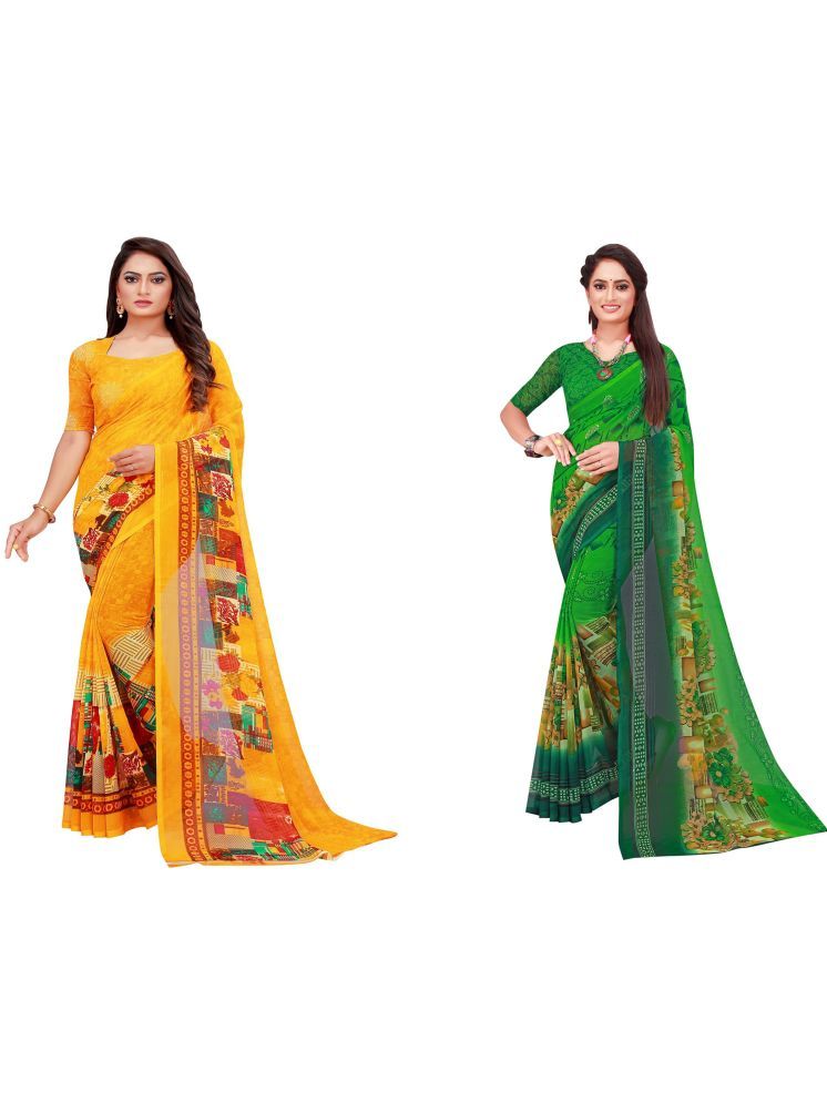     			Samai Georgette Printed Saree With Blouse Piece - Multicolor1 ( Pack of 2 )