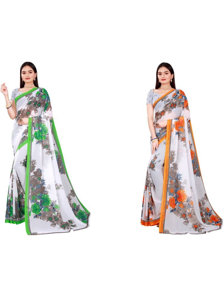     			Samai Georgette Printed Saree With Blouse Piece - Multicolor6 ( Pack of 2 )