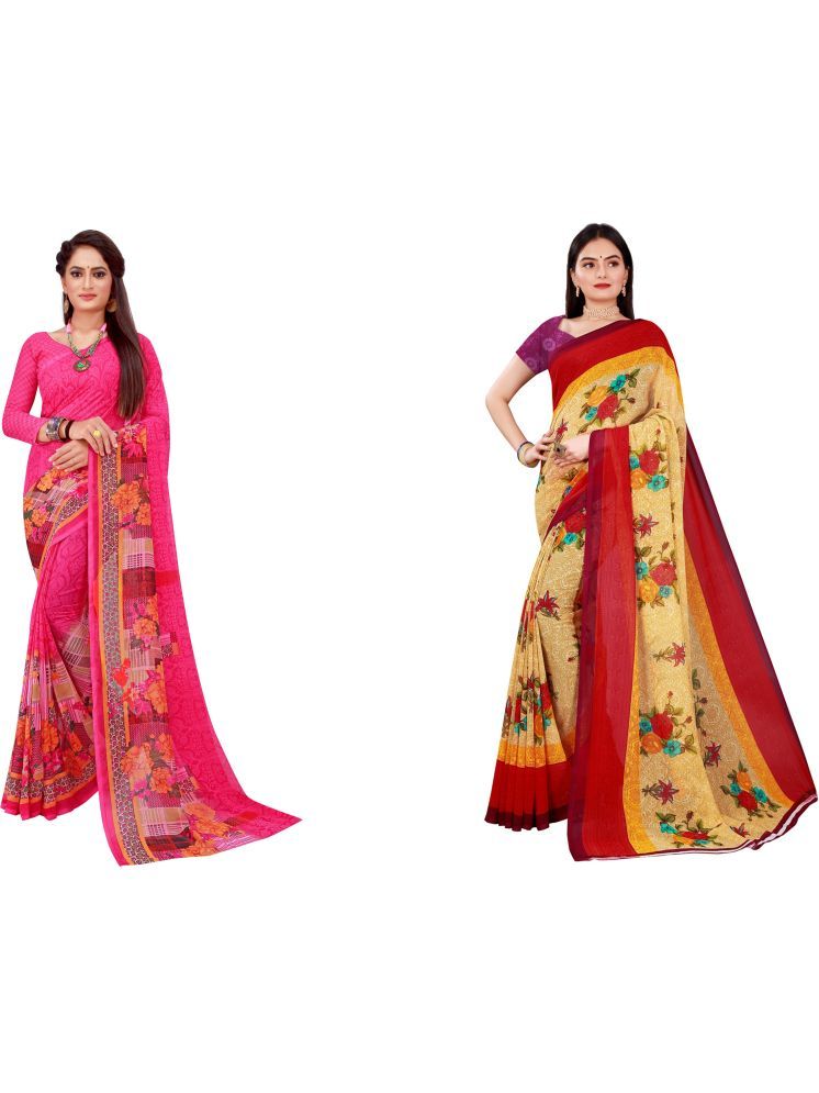     			Samai Georgette Printed Saree With Blouse Piece - Multicolor8 ( Pack of 2 )