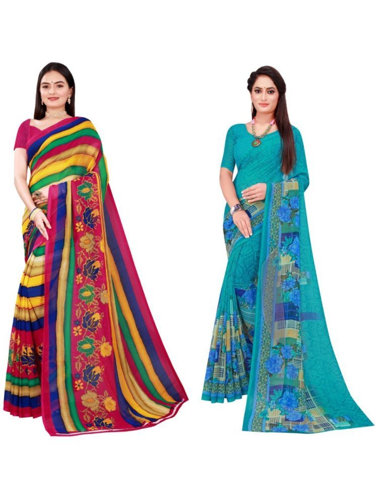     			Samai Georgette Printed Saree With Blouse Piece - Multicolor8 ( Pack of 2 )