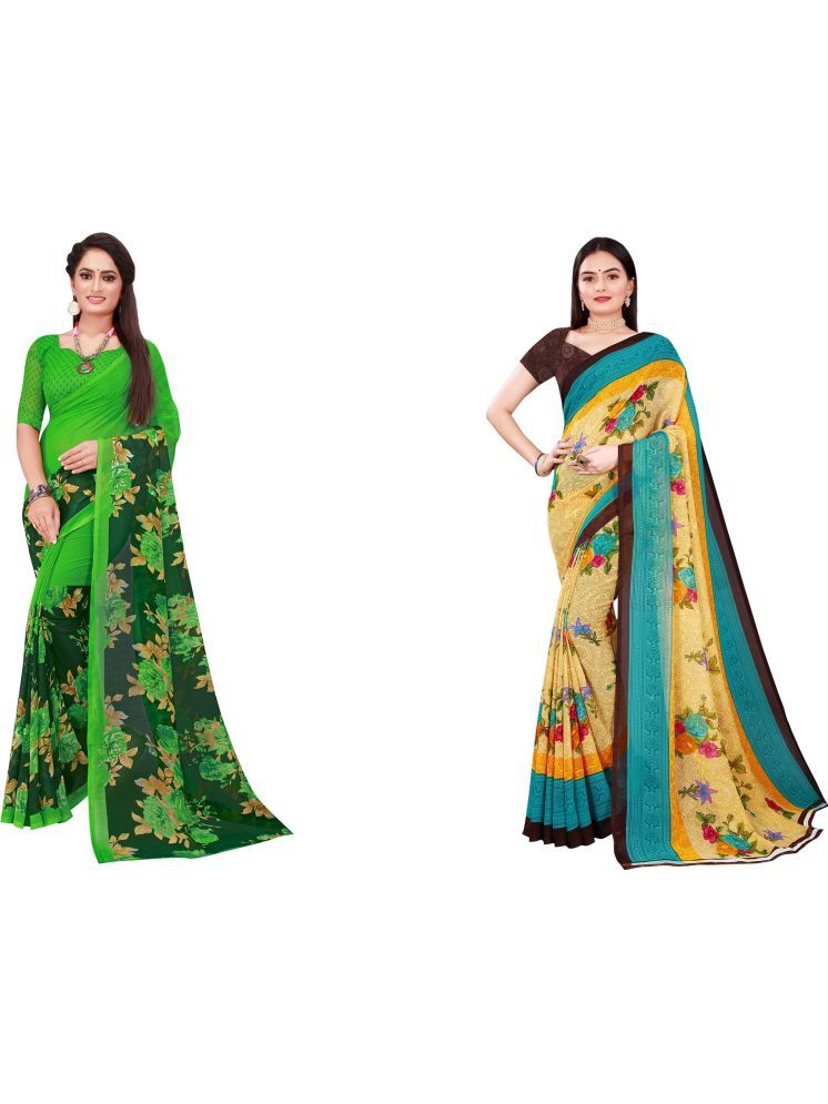     			Samai Georgette Printed Saree With Blouse Piece - Multicolor1 ( Pack of 2 )