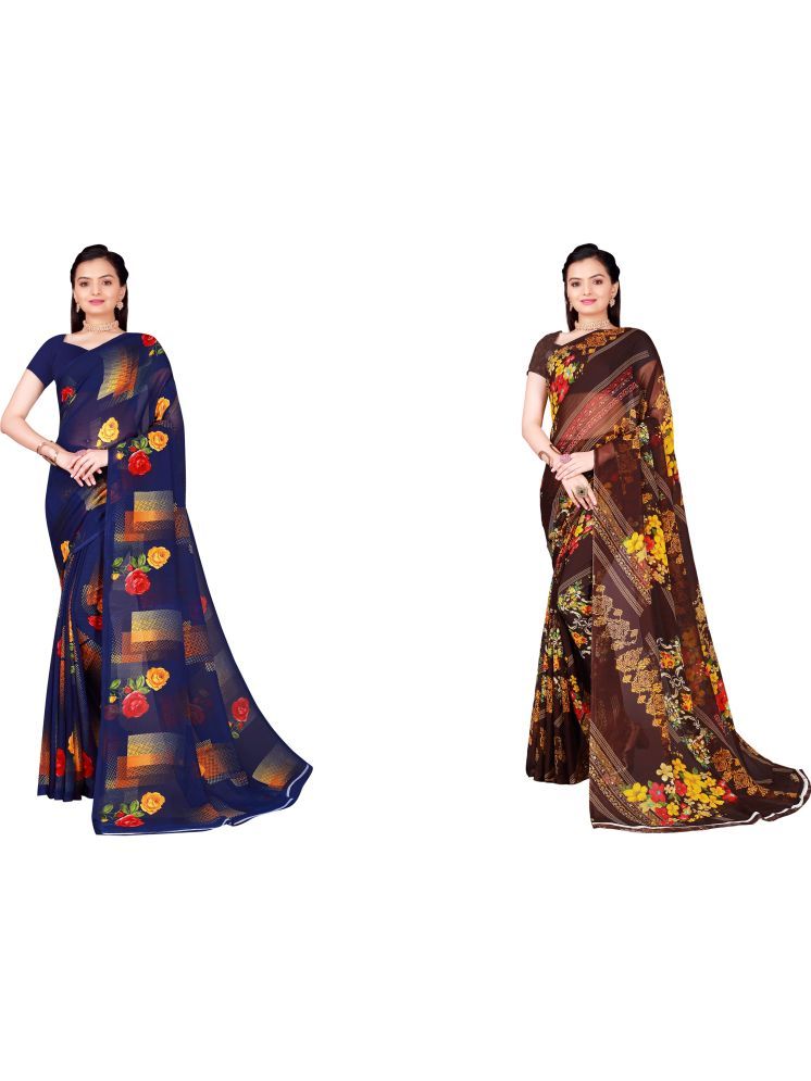     			Samai Georgette Printed Saree With Blouse Piece - Multicolor9 ( Pack of 2 )