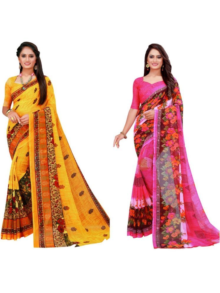     			Samai Georgette Printed Saree With Blouse Piece - Multicolor5 ( Pack of 2 )