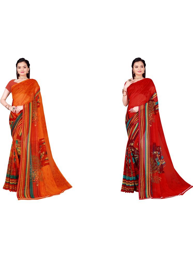     			Samai Georgette Printed Saree With Blouse Piece - Multicolor6 ( Pack of 2 )