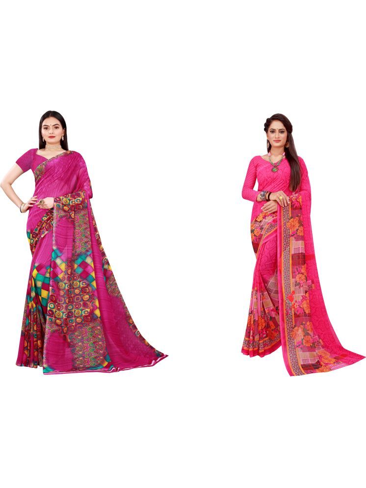     			Samai Georgette Printed Saree With Blouse Piece - Multicolor1 ( Pack of 2 )