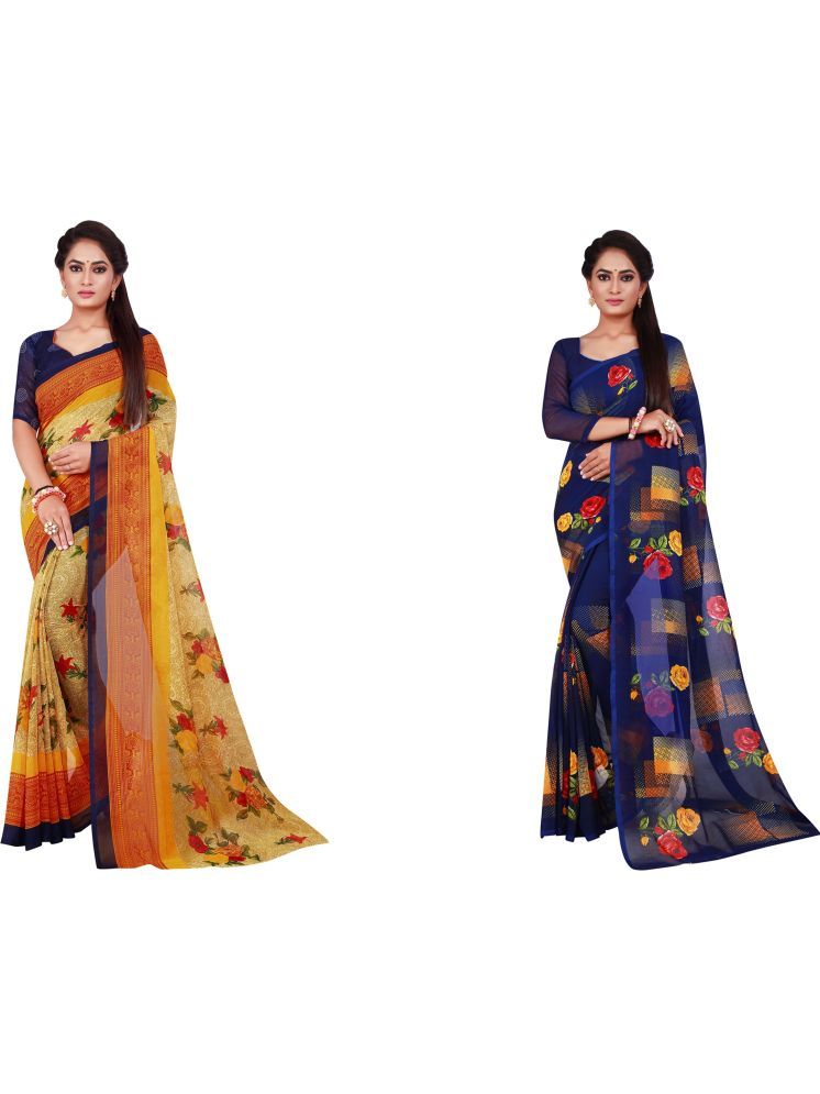     			Samai Georgette Printed Saree With Blouse Piece - Multicolor5 ( Pack of 2 )