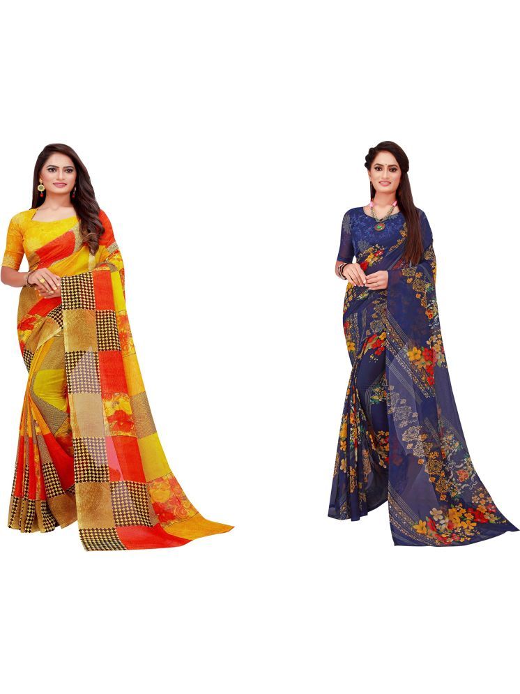     			Samai Georgette Printed Saree With Blouse Piece - Multicolor3 ( Pack of 2 )