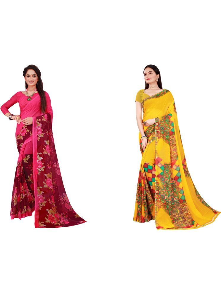     			Samai Georgette Printed Saree With Blouse Piece - Multicolor8 ( Pack of 2 )