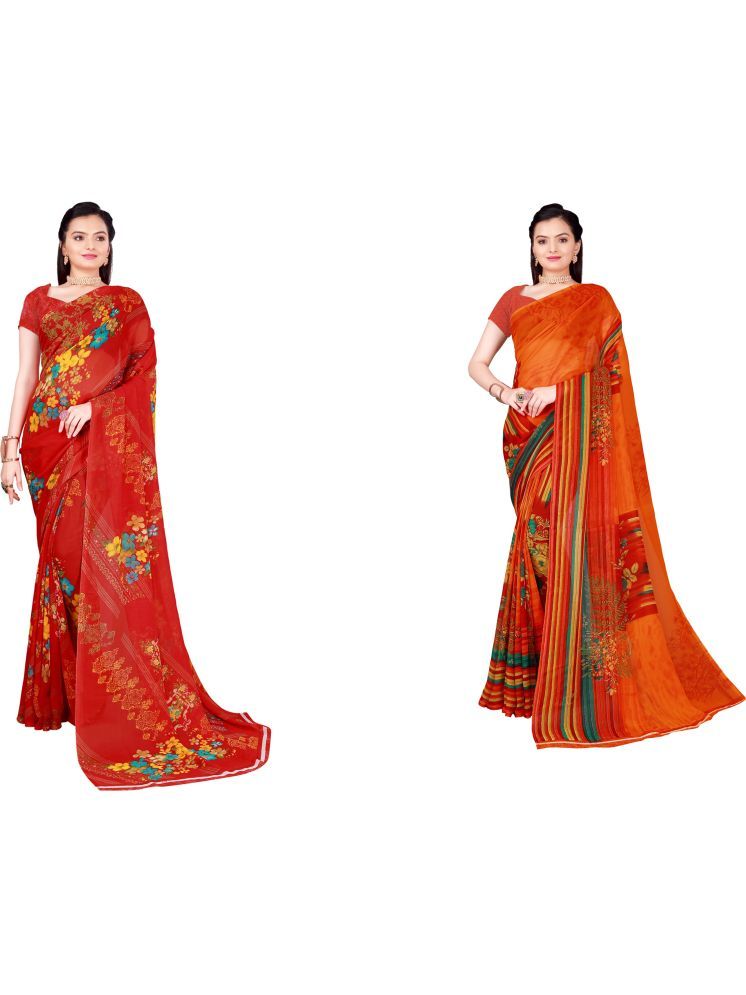     			Samai Georgette Printed Saree With Blouse Piece - Multicolor7 ( Pack of 2 )