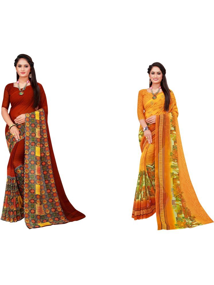     			Samai Georgette Printed Saree With Blouse Piece - Multicolor7 ( Pack of 2 )