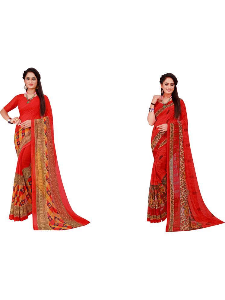     			Samai Georgette Printed Saree With Blouse Piece - Multicolor6 ( Pack of 2 )