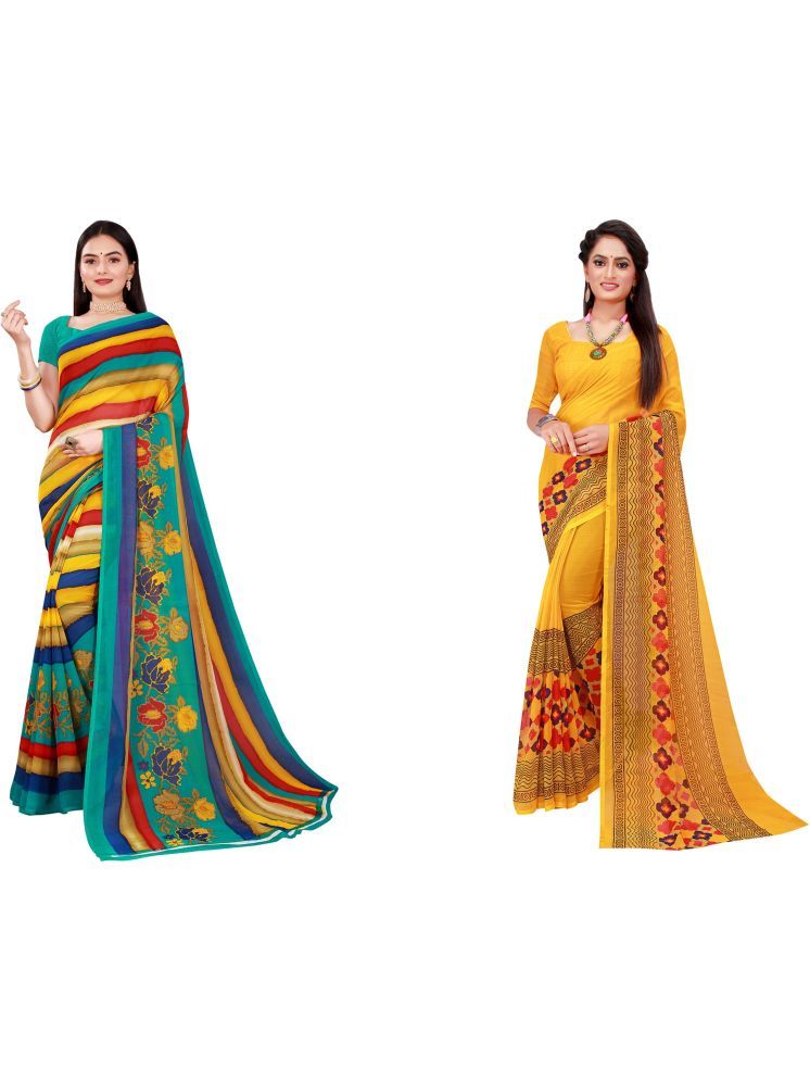     			Samai Georgette Printed Saree With Blouse Piece - Multicolor3 ( Pack of 2 )