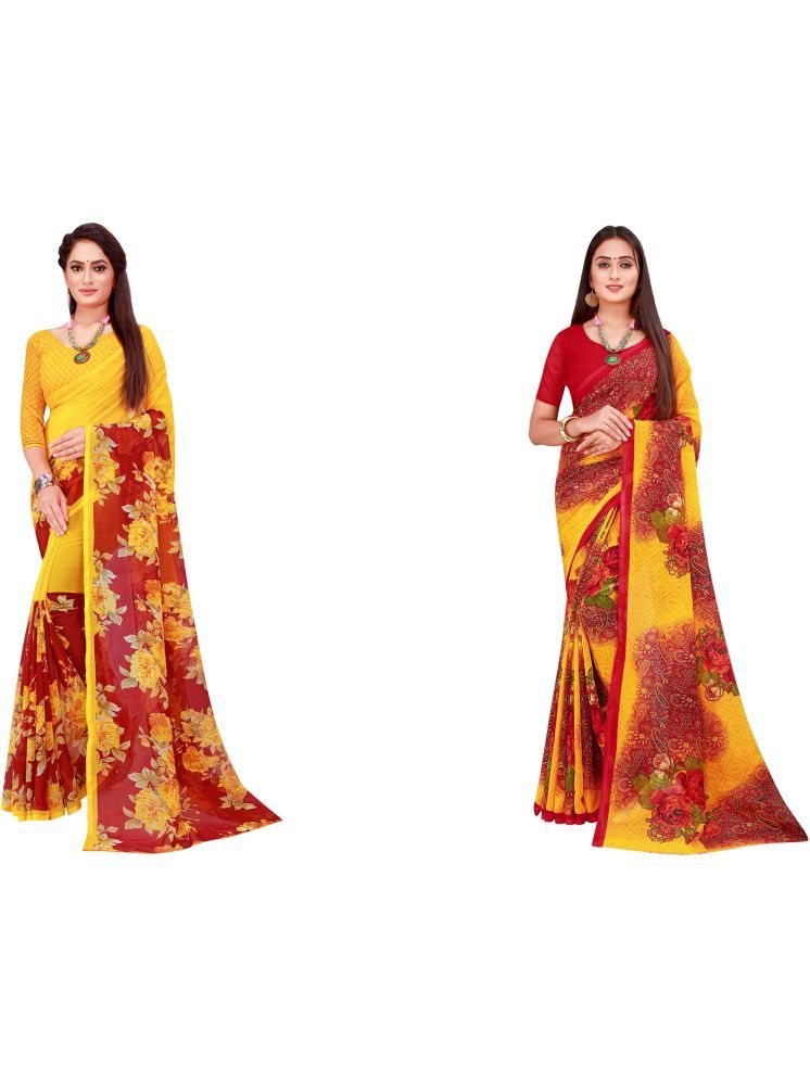     			Samai Georgette Printed Saree With Blouse Piece - Multicolor5 ( Pack of 2 )