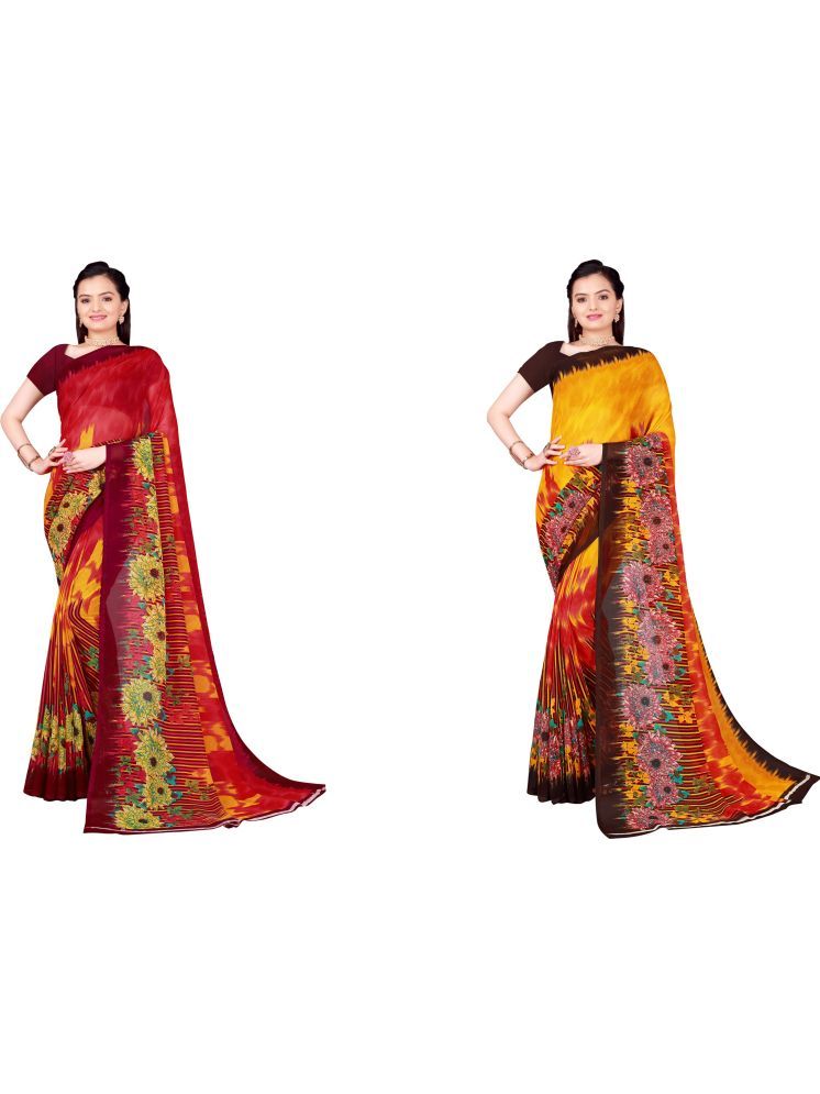     			Samai Georgette Printed Saree With Blouse Piece - Multicolor6 ( Pack of 2 )