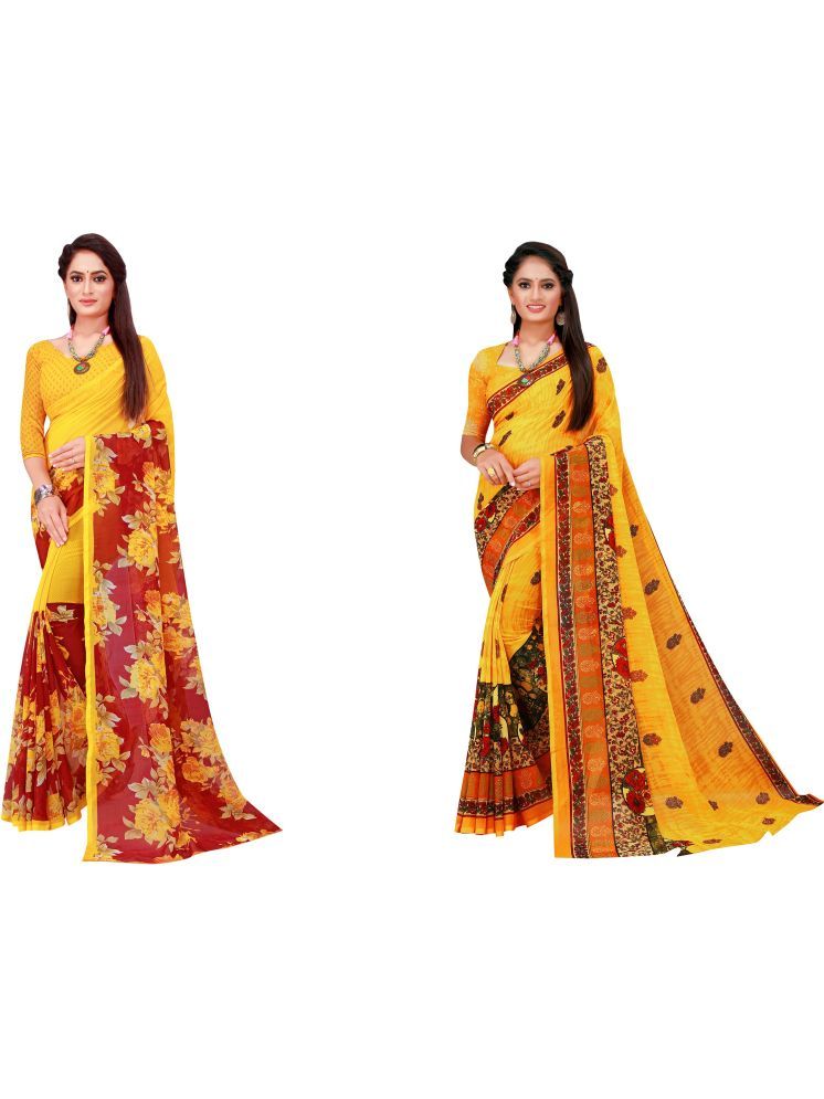     			Samai Georgette Printed Saree With Blouse Piece - Multicolor7 ( Pack of 2 )