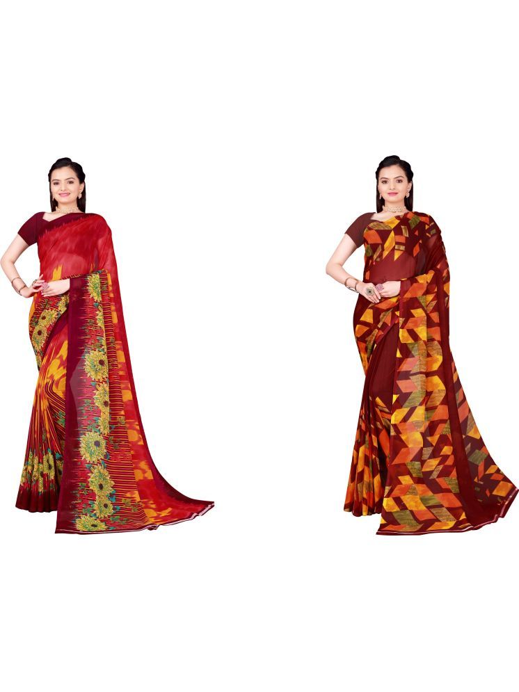     			Samai Georgette Printed Saree With Blouse Piece - Multicolor7 ( Pack of 2 )