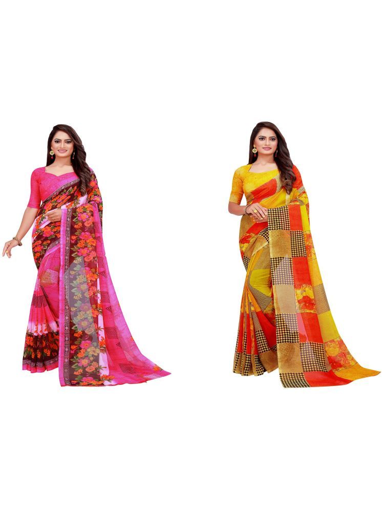     			Samai Georgette Printed Saree With Blouse Piece - Multicolor1 ( Pack of 2 )