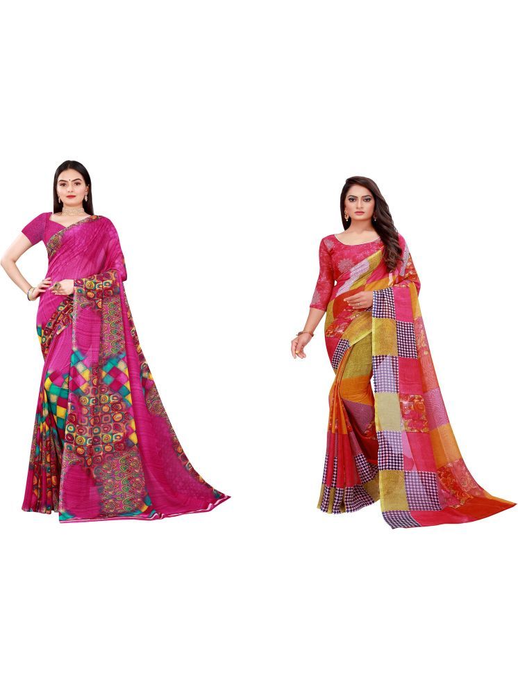     			Samai Georgette Printed Saree With Blouse Piece - Multicolor1 ( Pack of 2 )