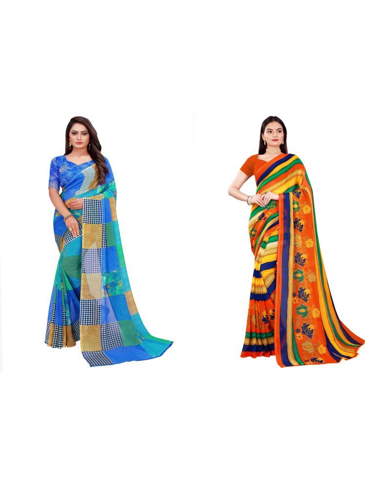     			Samai Georgette Printed Saree With Blouse Piece - Multicolor7 ( Pack of 2 )