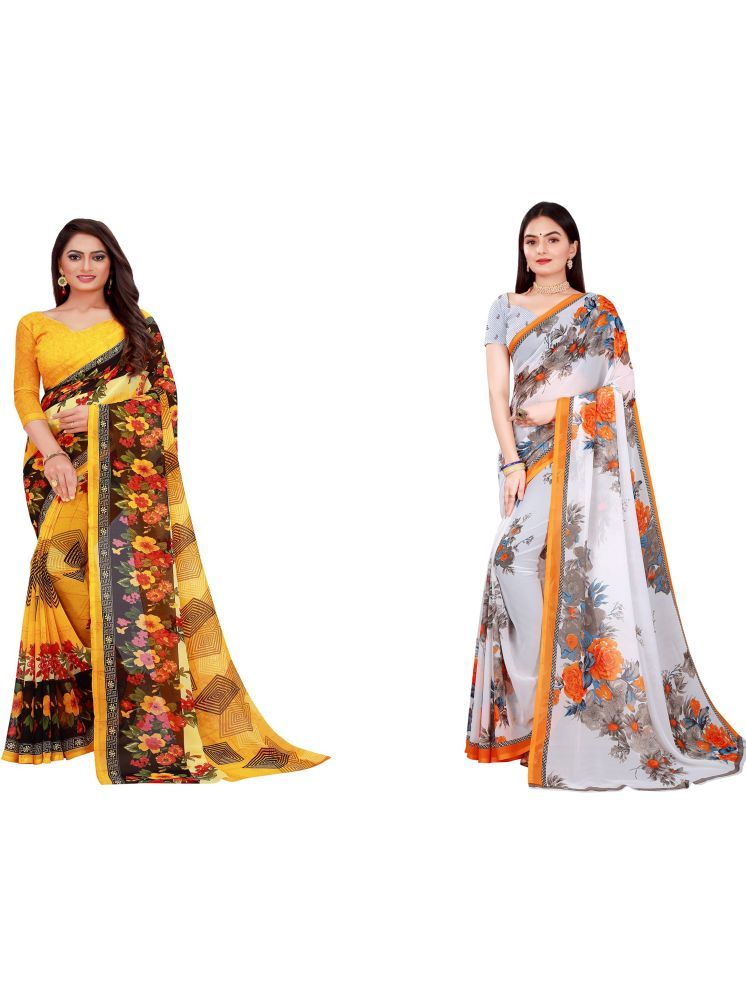     			Samai Georgette Printed Saree With Blouse Piece - Multicolor5 ( Pack of 2 )