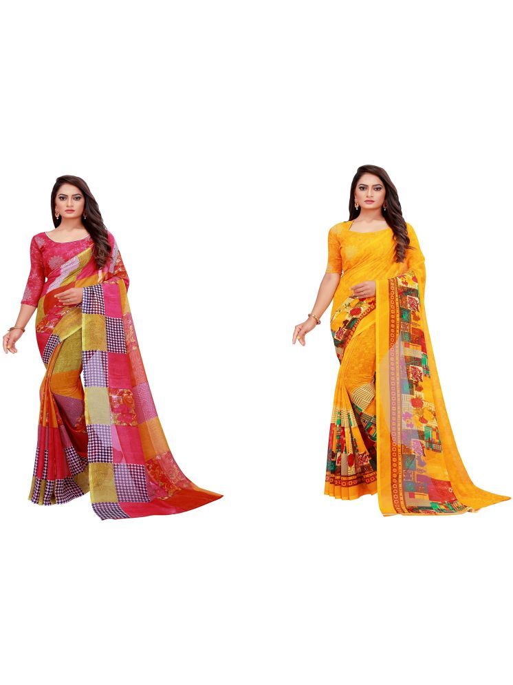     			Samai Georgette Printed Saree With Blouse Piece - Multicolor ( Pack of 2 )