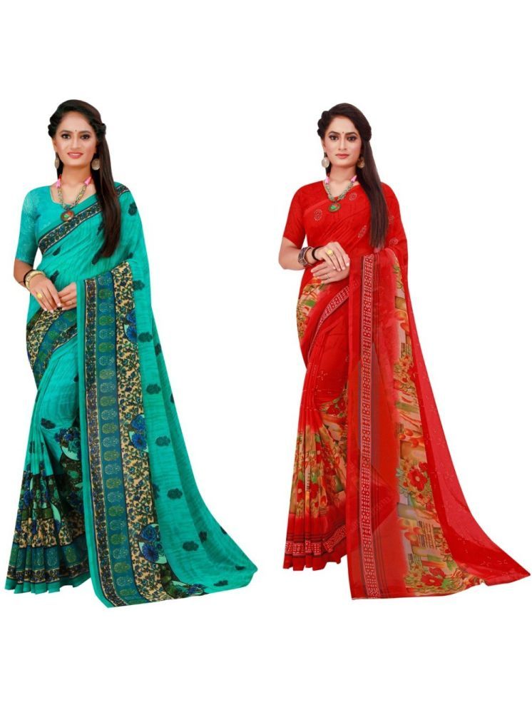     			Samai Georgette Printed Saree With Blouse Piece - Multicolor9 ( Pack of 2 )