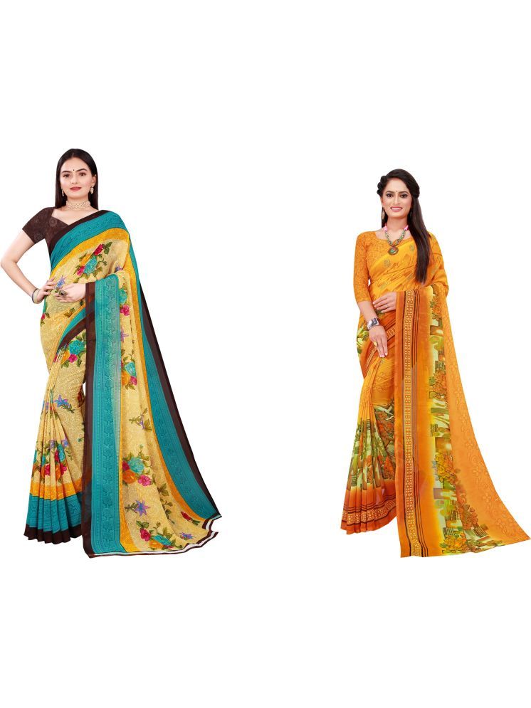     			Samai Georgette Printed Saree With Blouse Piece - Multicolor9 ( Pack of 2 )