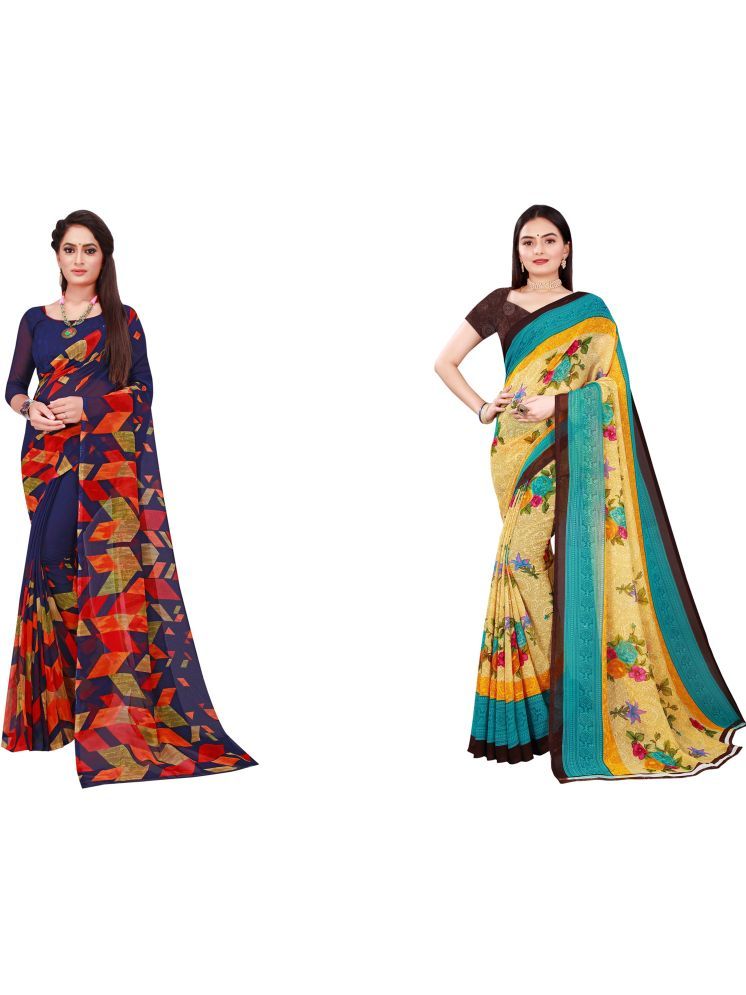     			Samai Georgette Printed Saree With Blouse Piece - Multicolor9 ( Pack of 2 )