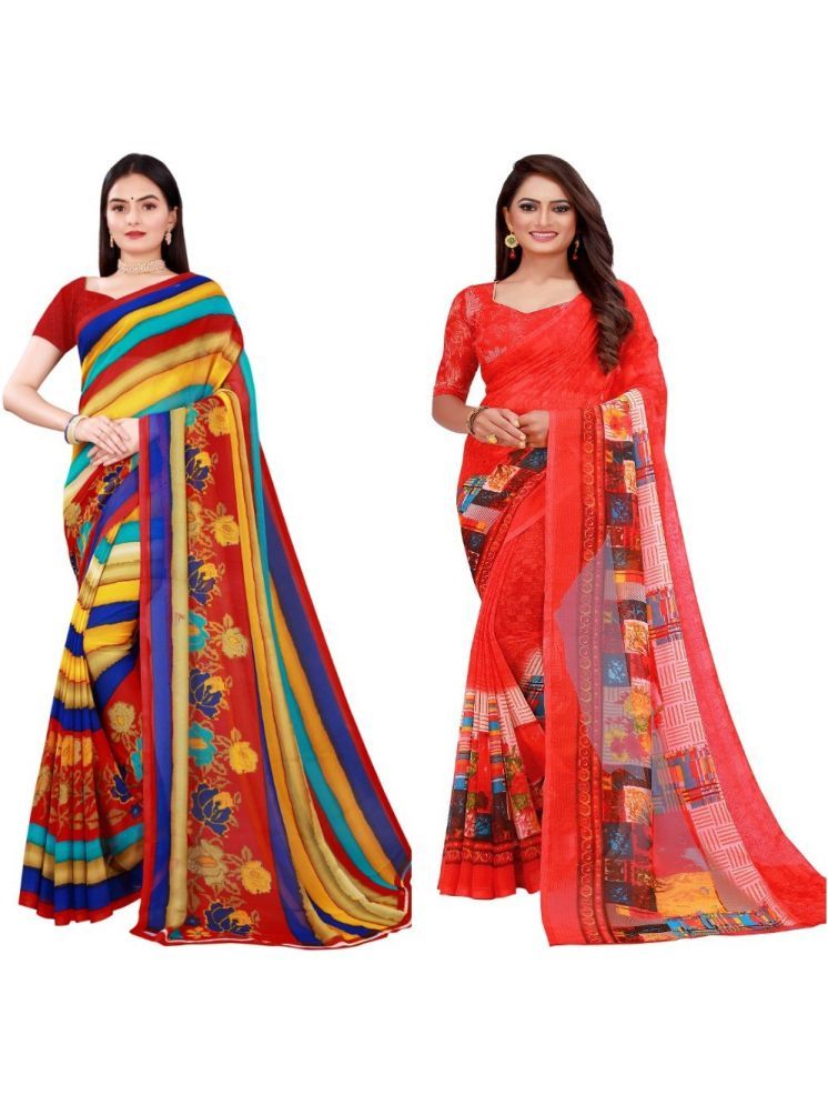     			Samai Georgette Printed Saree With Blouse Piece - Multicolor6 ( Pack of 2 )