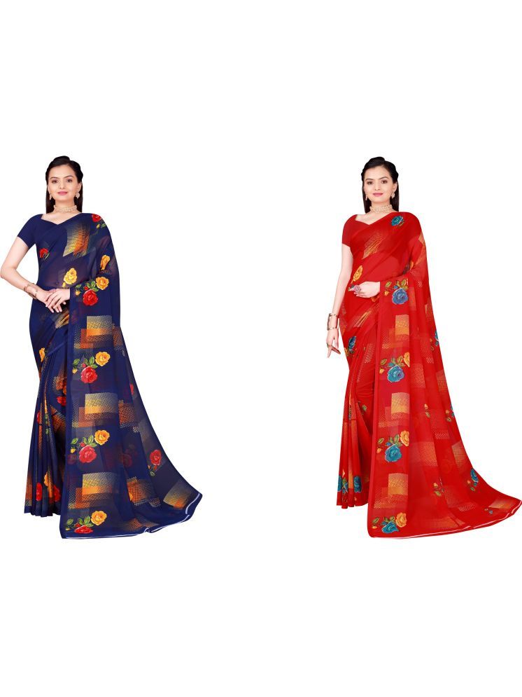     			Samai Georgette Printed Saree With Blouse Piece - Multicolor1 ( Pack of 2 )