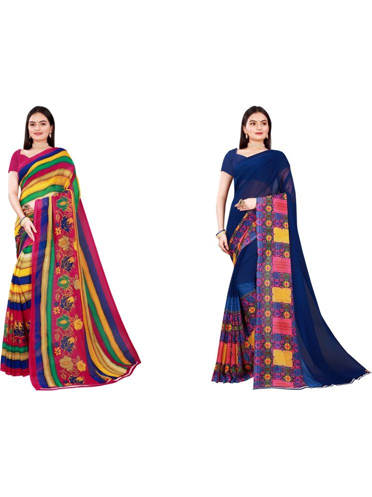     			Samai Georgette Printed Saree With Blouse Piece - Multicolor5 ( Pack of 2 )