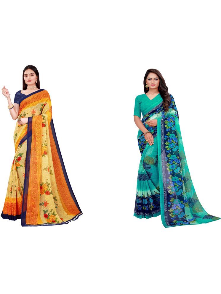     			Samai Georgette Printed Saree With Blouse Piece - Multicolor1 ( Pack of 2 )